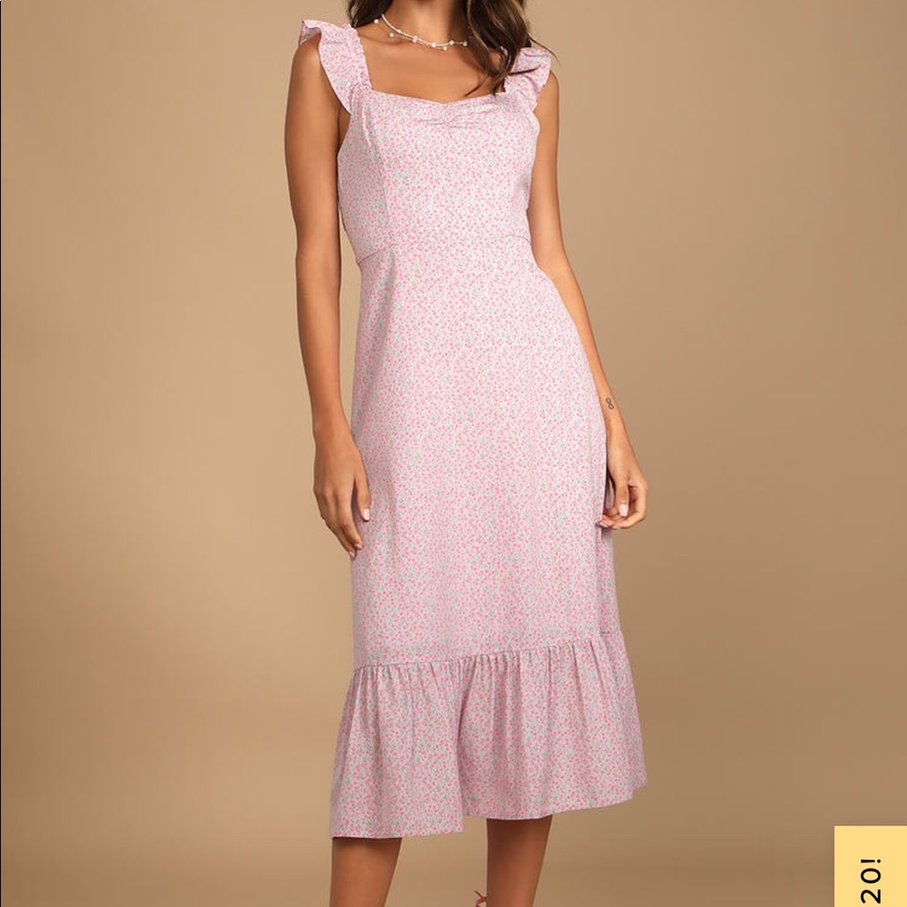 Lulus Forever My Sweetheart Lilac Floral Print Ruffled Midi Dress